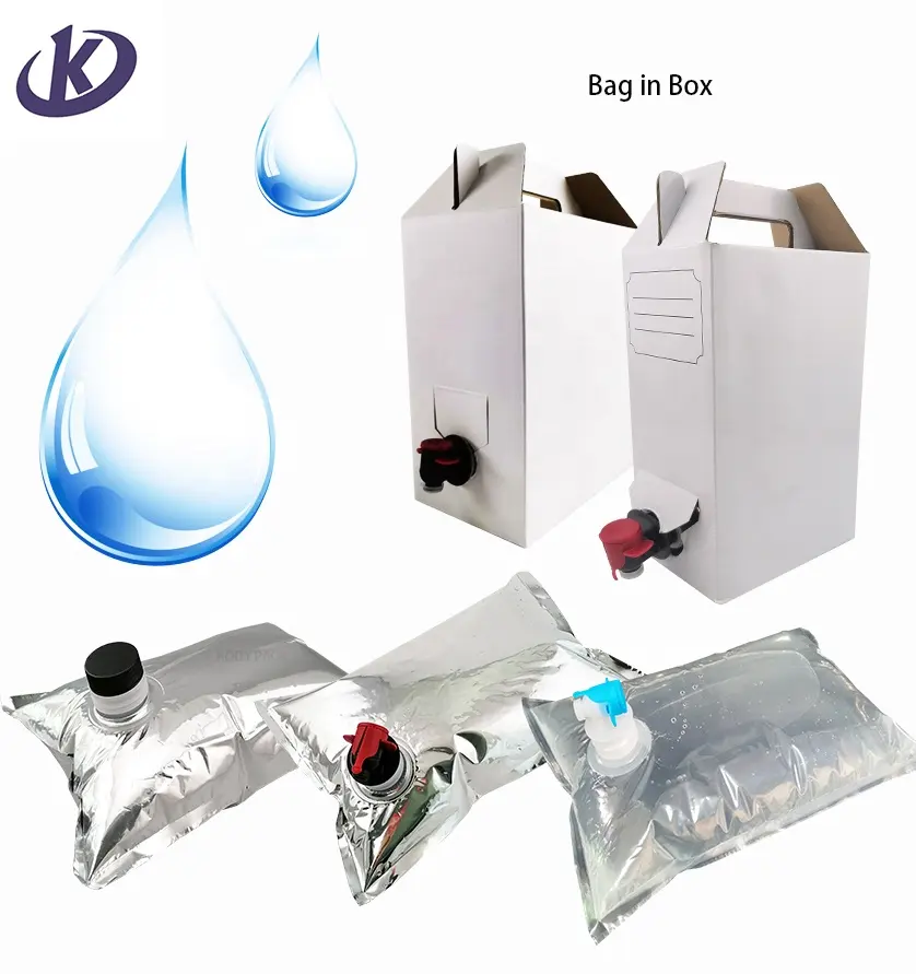 ถุงพลาสติกอลูมิเนียมใส่ในกล่อง20L 10L 3L 5L สำหรับดื่มน้ำไวน์น้ำผลไม้ที่ใช้โดยถุงผ้ากันเปื้อนในกล่องพร้อมวาล์วแตะพลาสติก