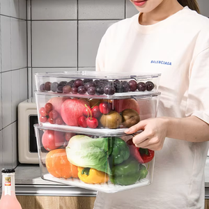 Grand récipient multifonctionnel <span class=keywords><strong>de</strong></span> conservation des aliments avec panier d'égouttage pour les <span class=keywords><strong>légumes</strong></span> en PET sans BPA avec panier d'égouttage - Product Image 1
