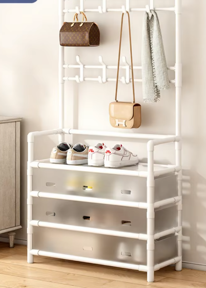 Porte-chaussures et porte-chapeaux amélioré, 4 niveaux, 80 cm, blanc [anti-poussière]