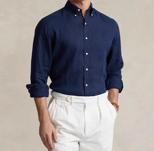 <span class=keywords><strong>Camicia</strong></span> Casual da <span class=keywords><strong>Uomo</strong></span> <span class=keywords><strong>in</strong></span> <span class=keywords><strong>Lino</strong></span> RL Traspirante a Tinta Unita a Maniche Lunghe con Colletto Button-Down ODM per Primavera - Camicie da <span class=keywords><strong>Uomo</strong></span> e Donna all'Ingrosso - Product Image 4