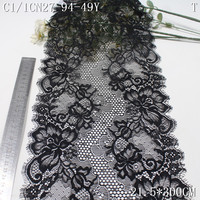 Dentelle Chantilly noire française en nylon de 21 cm pour la décoration de robes de mariée, abayas et tenues modestes