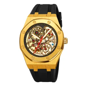 New Hot Sale Men Watches Mechanical silicone band Luxury Watches Custom Logo Mens Automatic Watch Skeleton Wine Barrel