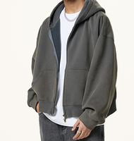 Sudadera con Capucha y Cremallera para Hombre, Estilo Holgado, Tejido de Felpa de 350 g/m², Grueso, Lavado Ácido, con Logotipo Personalizado al por Mayor