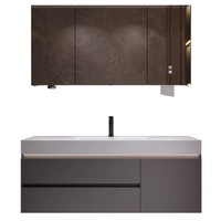 Nouveau modèle 2026 Meuble-lavabo de salle de bain avec lavabo intégré en pierre frittée thermoformée, vasque et armoire de salle de bain