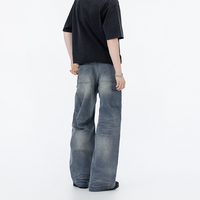 Pantalon décontracté ample et droit pour homme, style rétro américain tendance, effet usé, motif griffe de dragon, multi-usages, style workwear