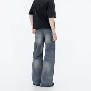 美式潮流复古仿旧龙爪破洞工装多用途宽松直筒休闲裤男 - Product Image 3