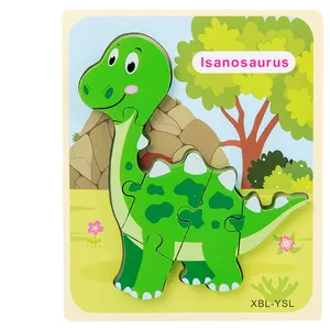 Kinderen Educatief Dikker Bord Milieuvriendelijk 3d Puzzel Speelgoed Hot Verkoop 12 Ontwerpen Houten Puzzels Dinosaurus