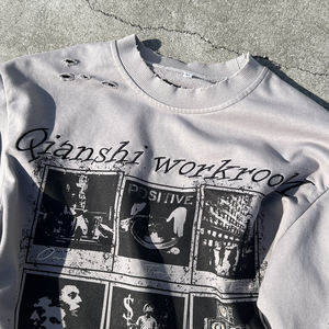 Camiseta Oversize con Estampado Desgastado, Camiseta Térmica de Camuflaje de Diseñador, Camiseta de Manga Larga de Doble Capa con Gráfico Personalizado para Hombre - Product Image 3