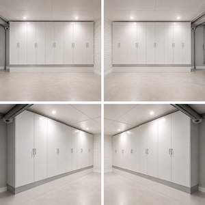 Système d'armoires de rangement murales complètes personnalisées en blanc avec portes hautes et grande capacité de stockage - Product Image 3