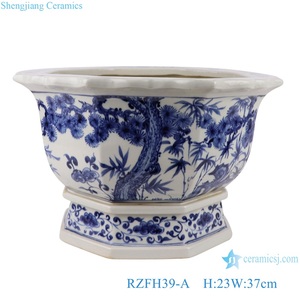 <span class=keywords><strong>Maceta</strong></span> de madera de pino y ciruela con diseño de flores, RZFH39-A, <span class=keywords><strong>azul</strong></span> y blanco, con ocho bordes - Product Image 5
