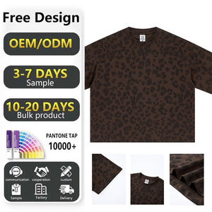 メンズ オーバーサイズ Tシャツ ヒップホップ ストリート系 レオパード柄 ボクシーシルエット クルーネック カスタムロゴ対応 熱転写プリント - Product Image 1