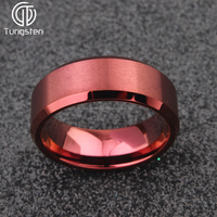 Bague de mariage unisexe en tungstène rouge, style tendance, ajustement confortable, bord biseauté, design brossé, sertissage en canal DGTungsten