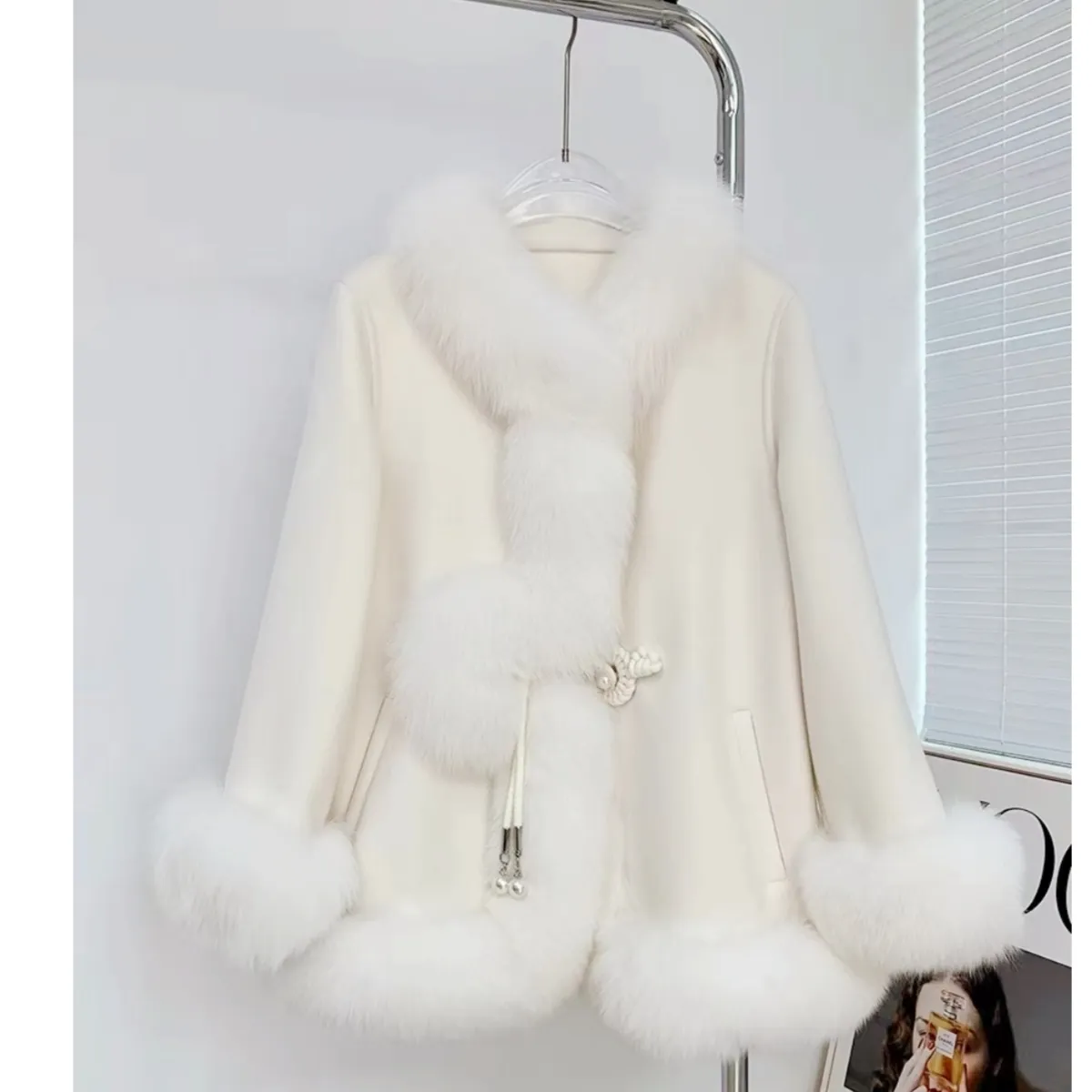 22 new autumn/winter fox furs spliced fur double sided woolen jacket coat Chinese fashion fur coat