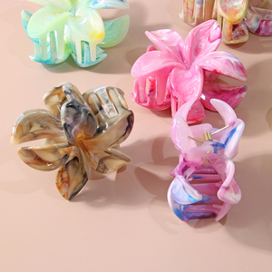 Pince à <span class=keywords><strong>cheveux</strong></span> coréenne en plastique, motif fleur, forme requin, 8 cm, finition marbre <span class=keywords><strong>lisse</strong></span>, pour filles et femmes - Product Image 2
