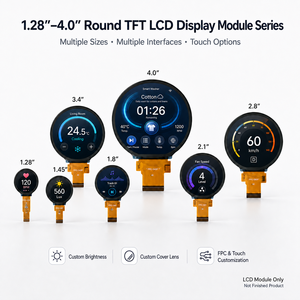 Module d'affichage LCD TFT rond de 1,28 1,45 1,8 2,1 2,8 3,4 4,0 pouces 480x480 720x720 MIPI RGB SPI QSPI avec option tactile capacitive - Product Image 1
