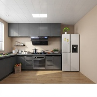 Ensemble d'armoires de cuisine modernes Alvin gris foncé à panneaux plats avec four encastré, grand tiroir de rangement, cuisine modulaire pour appartement