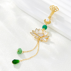MUYU Lotus Brooch With Pearl And Jade Tassel For Cheongsam Women Traditional Chinese Jewelry - Product Image 4