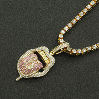 Collier en alliage exagéré avec pendentif en forme de lèvres de dollar en cristal tridimensionnel, style hip-hop américain européen, décoration
