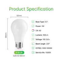 Ampoule LED 3W à faible consommation 300lm 3000K-6500K 220 °   Lampe à économie d'énergie E27 100-265V IC-DOB pour cuisine