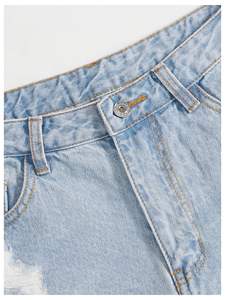 Shorts de mezclilla para mujer, de cintura media, con dobladillo deshilachado, rasgados, transpirables, lavados, de pierna recta, estilo casual y sexy para verano, streetwear - Product Image 2