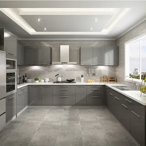 Luxury <strong>Kitchen</strong> Cabinet Item American Style <strong>Grey</strong> Cupboard Furniture Modern Carcase Custom Marble <strong>Accessories</strong> - Product Image 1