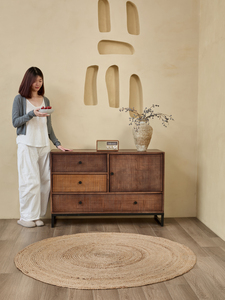 Commode américaine en bois massif, style moderne et luxueux, ancienne armoire de rangement pour salon, grande capacité, 4 tiroirs, pour la maison - Product Image 5