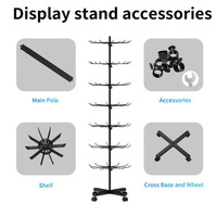 Présentoir de vente au détail à hauteur réglable noir support rotatif à 7 niveaux pour présentoirs de magasin bijoux porte-clés chaussettes chapeaux et jouets