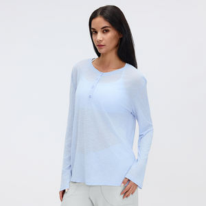 <span class=keywords><strong>Camiseta</strong></span> de Yoga de Manga Larga para Mujer, Holgada, Transpirable, Ligera, para Hacer Ejercicio, Top Deportivo Informal para Correr, para el Gimnasio - Product Image 1