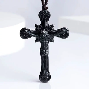 Authentic Natural Jade Emerald Cross Crucifix Religious Silver Pendant <b>Necklace</b> for Children's Unisex Women's Classic <b>Graduation</b> - Product Image 2