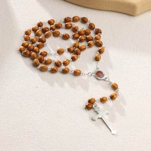Chapelet Catholique en Bois, Colliers de Prière, Pendentifs Croix Carrés, Bijoux Religieux, Décorations, Prières d'Église, Cadeau de Pâques - Product Image 2