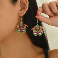 Boucles d'oreilles classiques pour femmes, style européen et américain, pour carnaval coloré, avec motifs crocodile, homard, couronne et masque, bicolores contrastées, pour soirée