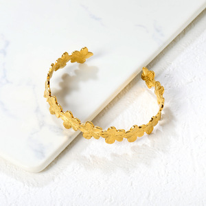 Floral Open Cuff <b>Bracelet</b> Stainless Steel Gold Tone Women's Fashion Jewelry <b>Bracelet</b> - Product Image 1