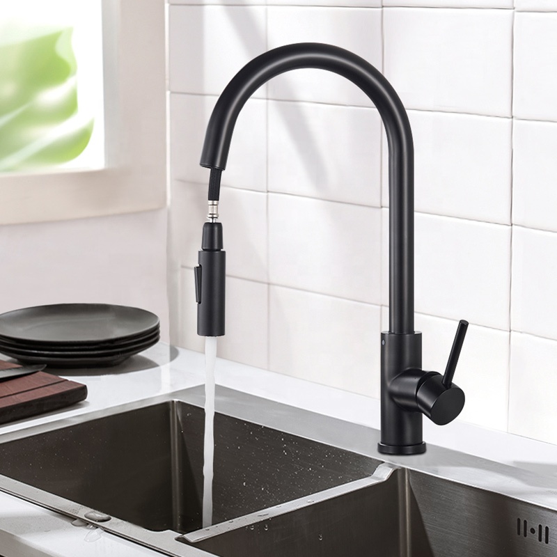 2021 kitchen faucet black stainless steel 304 water tap modern kitchen taps brass pull out sprayer k