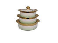 JiuWang 268 Ensemble de 3 casseroles en céramique, soupière blanche à double anse avec couvercle, design zen asiatique, 2 poignées