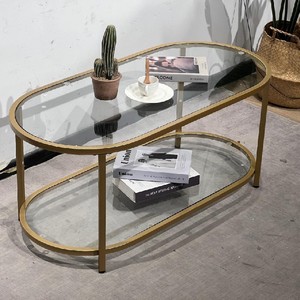 Mesa de centro de vidrio templado simple y moderna, adecuada para apartamentos pequeños y salas de estar, mesa de té de dos niveles, para hotel - Product Image 2