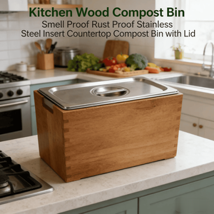 Wholesale Kitchen <strong>Wood</strong> <strong>Compost</strong> <strong>Bin</strong>, Smell Proof Rust Proof with Stainless Steel Insert, Countertop Food Scraps Organizer - Product Image 1