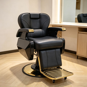 Fauteuil de Barbier Hydraulique Grand Format Inclinable en Similicuir Noir et Doré, Pivotant à 360°, pour Salon de Coiffure - Product Image 2