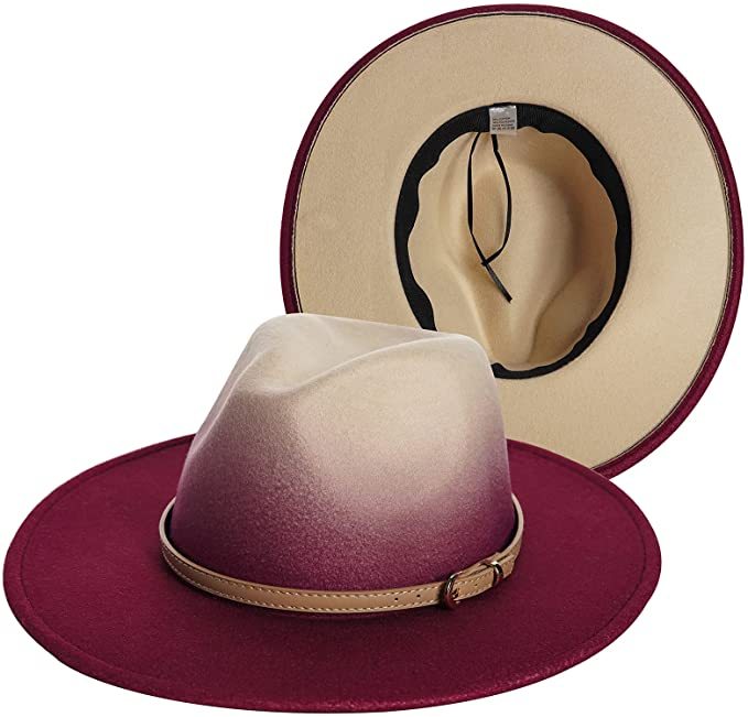 Two-color-gradient-ombre Felt-Fedora-Panama-Hats for All display picture 2
