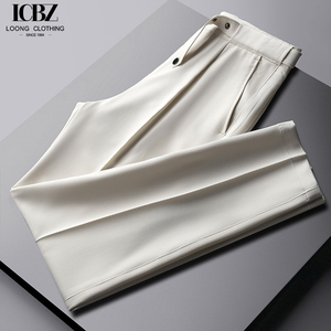 High-grade Drape Gray Trousers for Men Cropped <strong>Pants</strong> Slim Fit Double <strong>Pleats</strong> Business Casual Suit Trousers - Product Image 2
