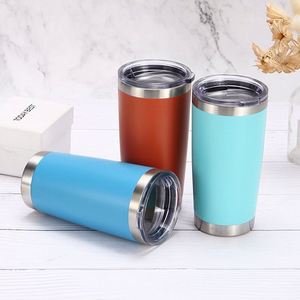 Gobelet isotherme de 20 oz en acier inoxydable à double paroi, revêtement poudré, pour café en voiture, avec paille - Product Image 3