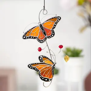 Atrapasueños de vidrieras hechos a mano DIY, vidrieras genuinas, adornos interiores, decoración al aire libre, mariposas monarca