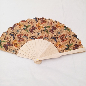 Éventail pliant portable en bambou et liège, décoratif, naturel, avec logo personnalisé, motif art populaire peint, pour cadeau d'affaires ou de mariage - Product Image 3