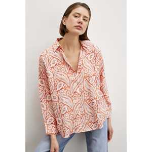 Camisa Modal con Estampado Floral Naranja para Mujer, Blusa Casual con Botones, Estilo Diario, Tela Popelina - Product Image 2