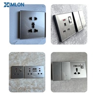 Prise murale XIMLON en verre trempé gris, norme britannique 13A, type 86, avec charge rapide USB Type-C, 250V max, interrupteur UK