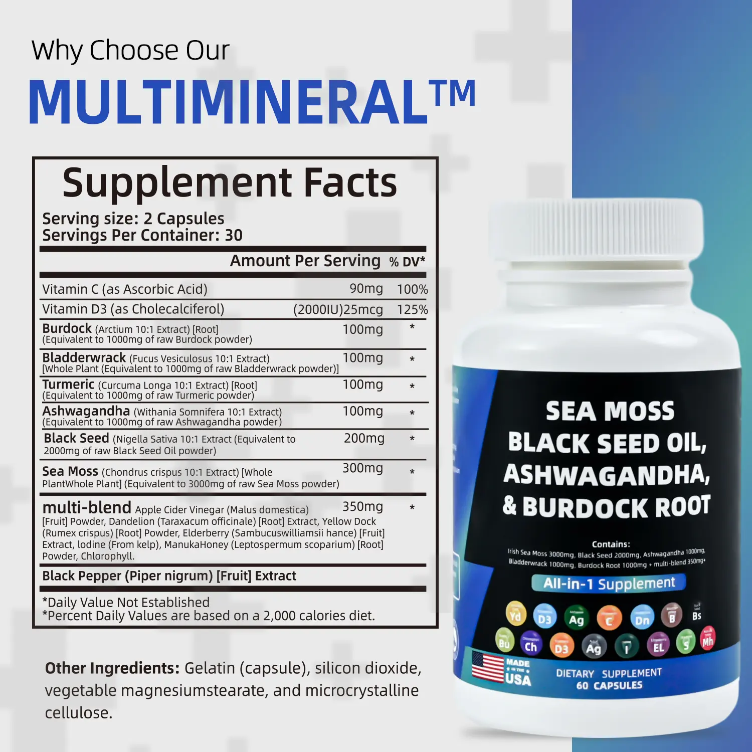 BIYODE formule efficace oem gros vitamine mousse de mer ashwagandha perte de poids minceur complément détox capsules de pilules de mousse de mer