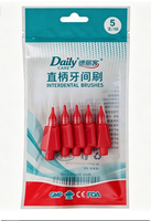 Brosses interdentaires intelligentes rouges réutilisables avec manche en plastique pour l'élimination de la plaque dentaire, sûres pour les appareils dentaires, 5 unités par sachet, usine GMP avec 25 ans d'expérience