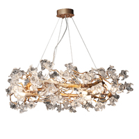 Lustre de luxe en verre en forme de branche de fleur, suspension en laiton cuivré antique, lampe suspendue G9 pour salons, salles à manger et villas