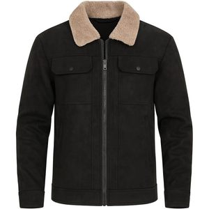 Chaqueta de Cuero de Gamuza para Hombre, con Cierre Completo, Bolsillos en el Pecho, Cuello de Sherpa Desmontable, Estilo de Ropa de Trabajo, Resistente al Viento, para Invierno - Product Image 3