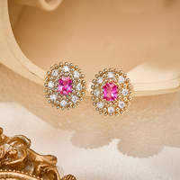 Ensemble de bijoux en laiton de haute qualité pour femmes, collier, boucles d'oreilles, bagues et bracelet en or rose avec zircon rose, 4 pièces, cadeau de mariage