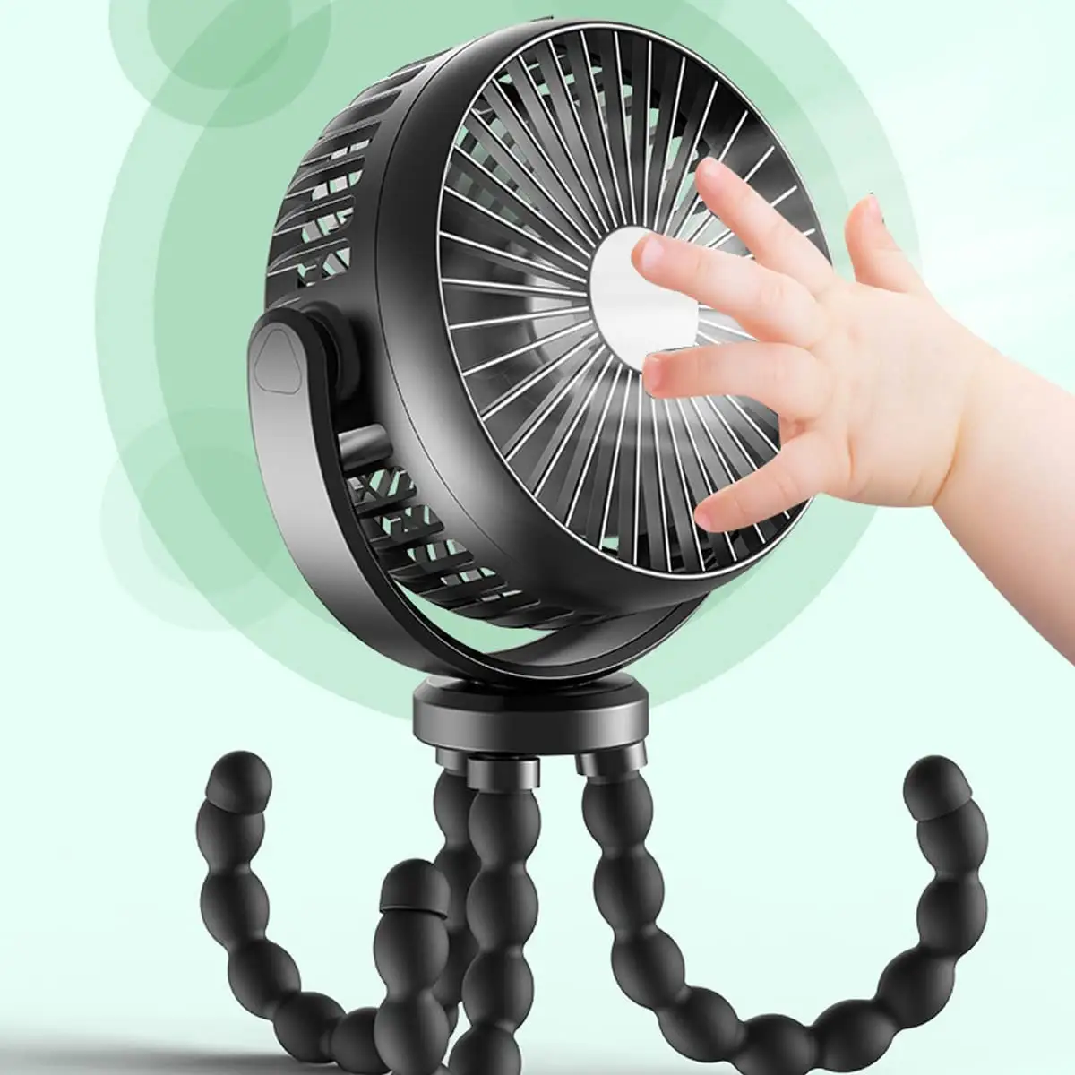 Mini ventilateur Portable pieuvre mains libres avec batterie externe Rechargeable, ventilateur triangulaire électrique pliable et debout pour bébé
